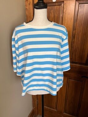 a new day Blue & White Horizontal Stripe Short Sleeve Top